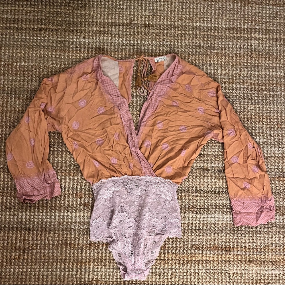 Free people orange and pink large bodysuit
